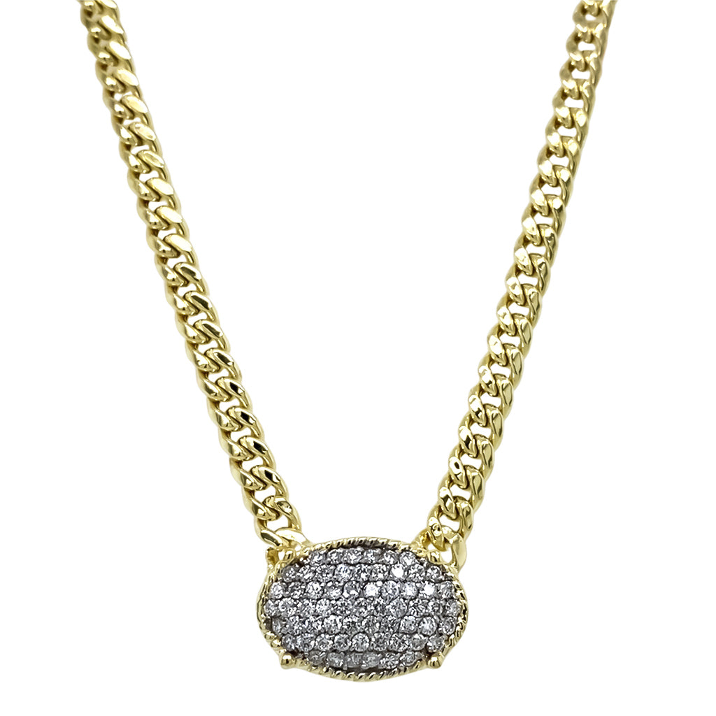 Curb Link and Pave Oval Necklace
