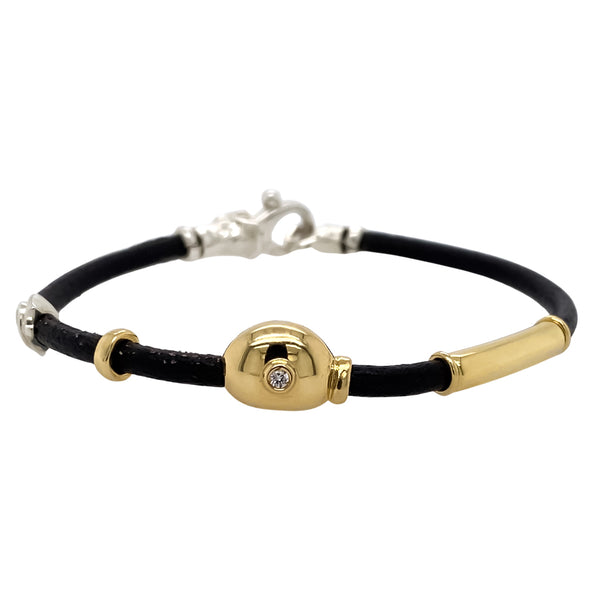 Leather Gold Bean Bracelet