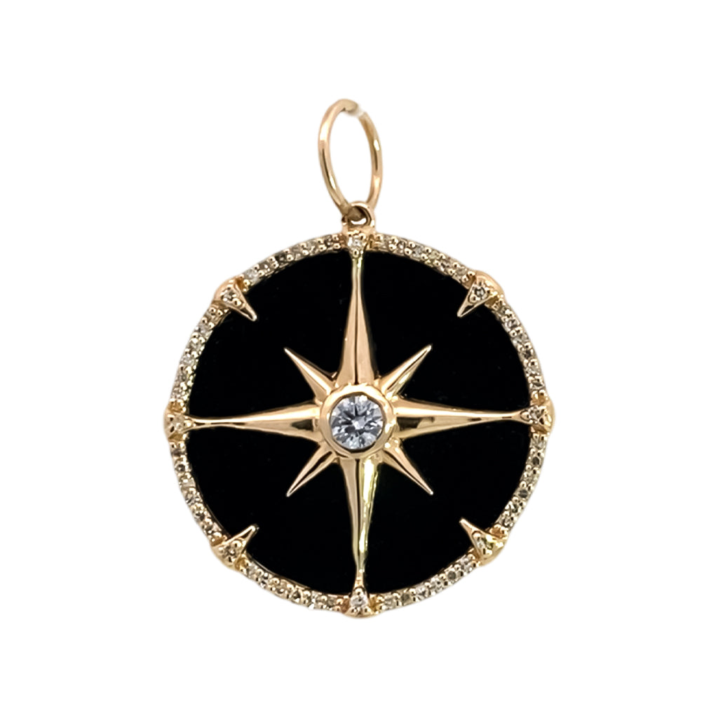Onyx and Diamond Compass Charm