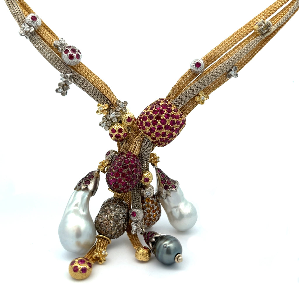 One of a Kind Ruby, Diamond, and Pearl Necklace