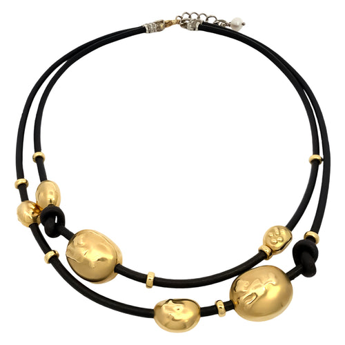 Double Strand Leather and Gold Necklace