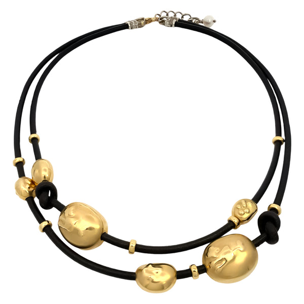 Double Strand Leather and Gold Necklace