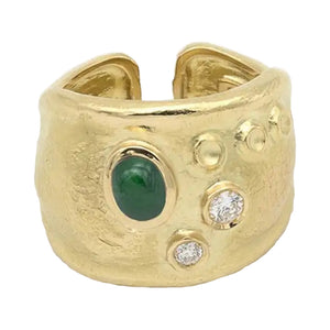 Emerald Cabochon Wide Band Ring