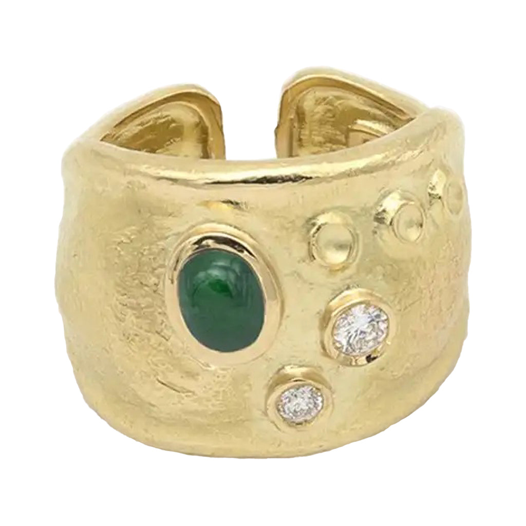Emerald Cabochon Wide Band Ring
