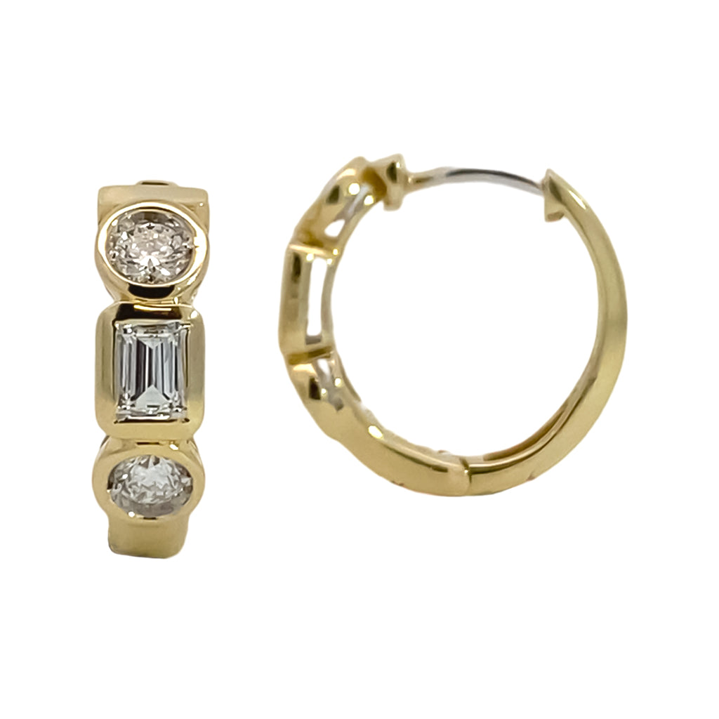 Mixed Shape Bezel Diamond Huggie Earrings