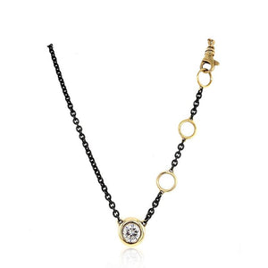 Gold Black Stainless Steel and Diamond bezel Necklace