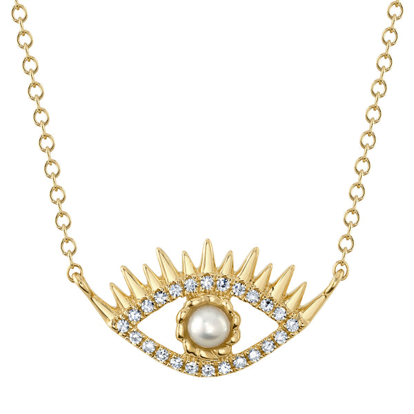 Evil Eye Diamond and Pearl Necklace