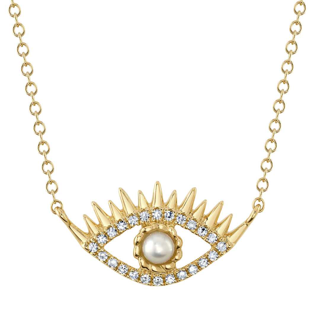Evil Eye Diamond and Pearl Necklace
