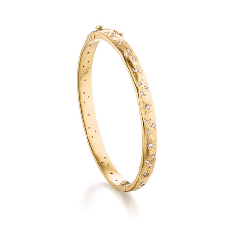 Scattered Diamonds Hinged Bangle Bracelet