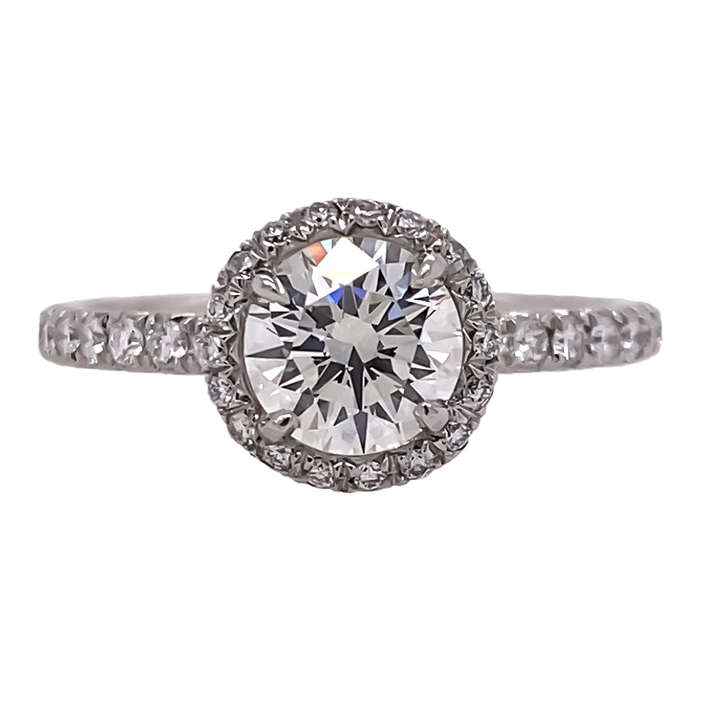 Platinum Halo Round Brilliant Cut Diamond Ring