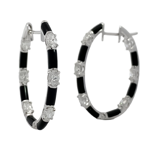 Onyx and Diamond Hoop Earrings