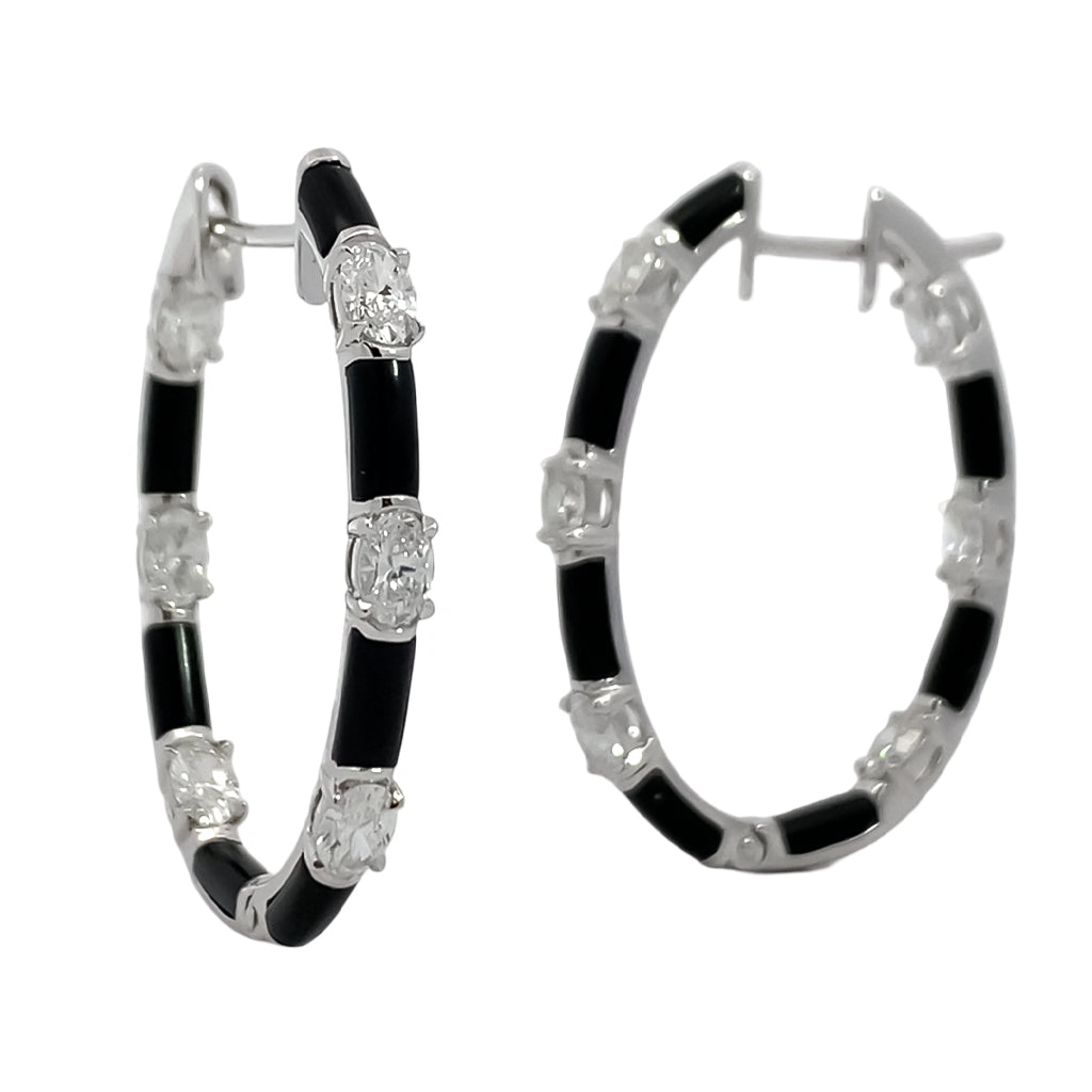 Onyx and Diamond Hoop Earrings