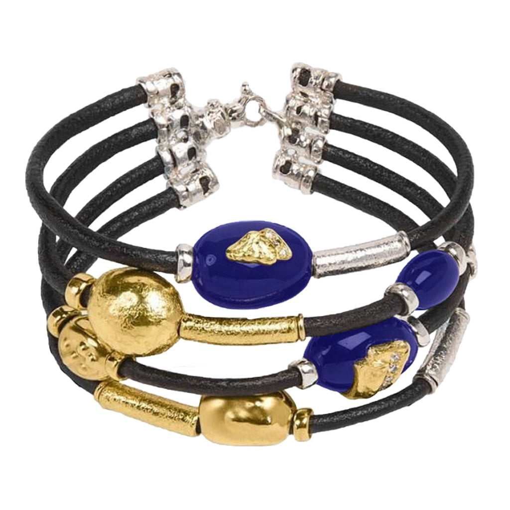 Four Strand Leather and Lapis Bracelet