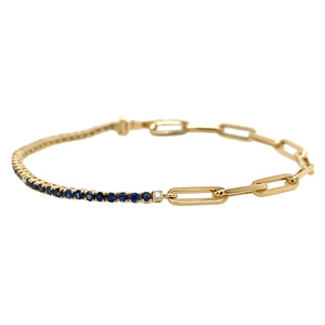 Sapphire Tennis and Paperclip Bracelet