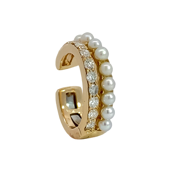 Double Row Pearl and Diamond Cuff Single Earring