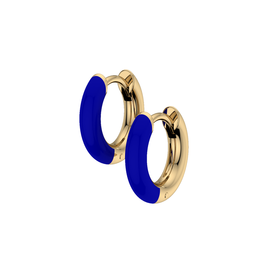 Blue Enamel Huggie Earrings