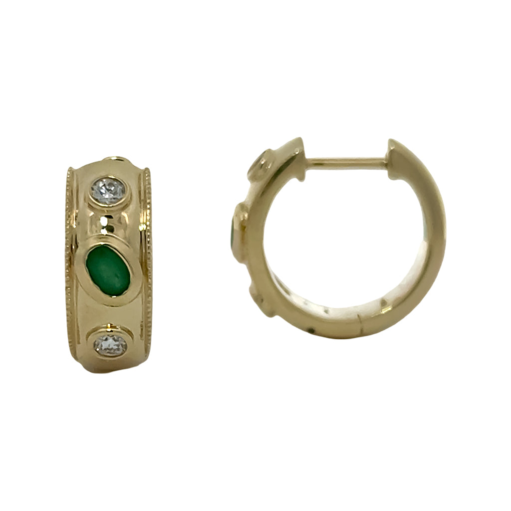 Diamond and Emerald Chubby Huggie Earrings