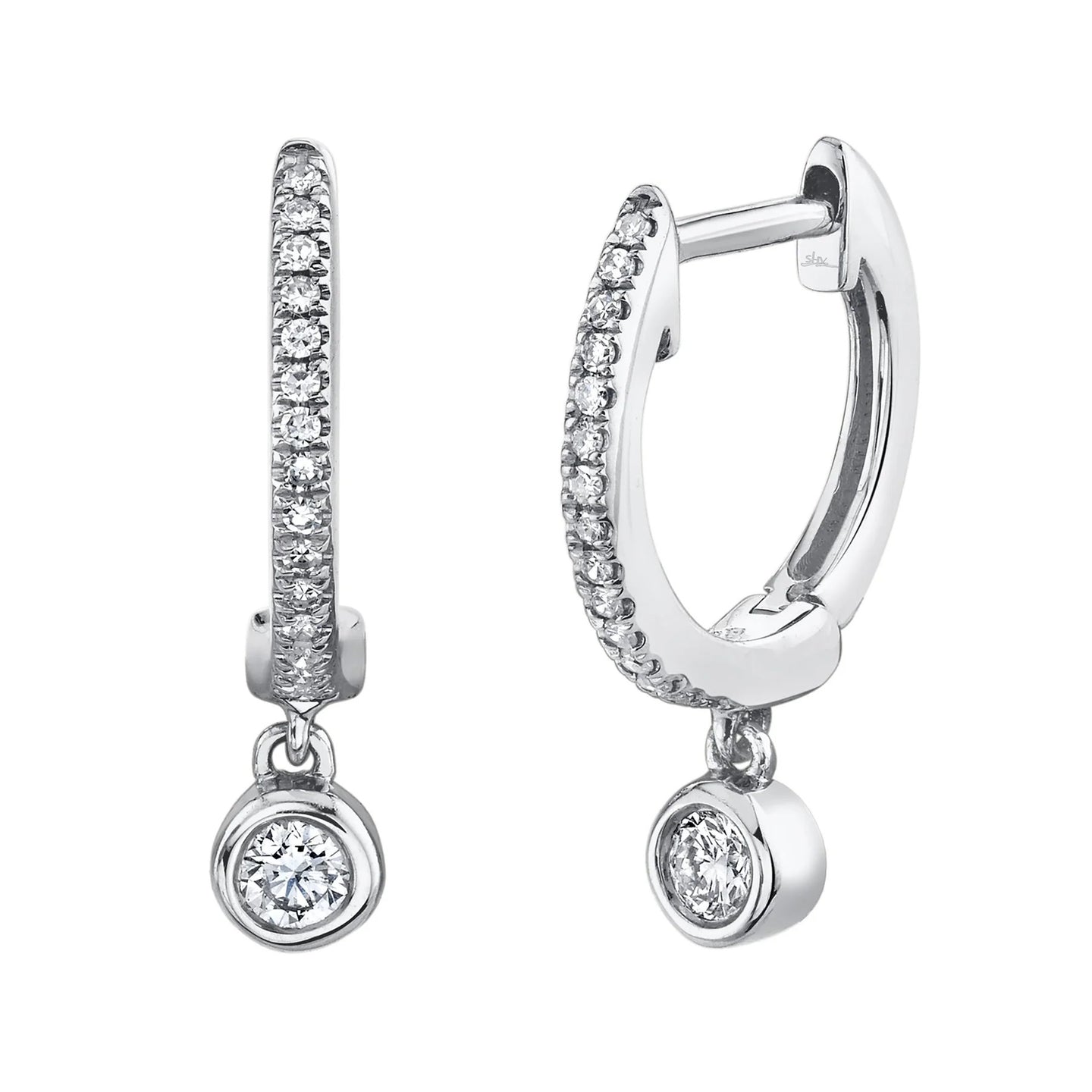 Bezel Drop Huggie Earrings