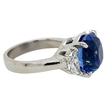 Sapphire and Half Moon Diamond Three Stone Ring