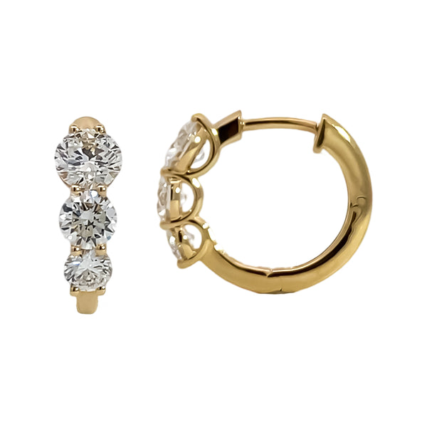 Three Stone Lab Grown Diamond Huggie Earrings