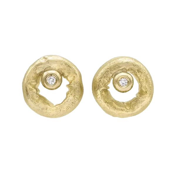 Gold and Diamond Circle Stud Earrings