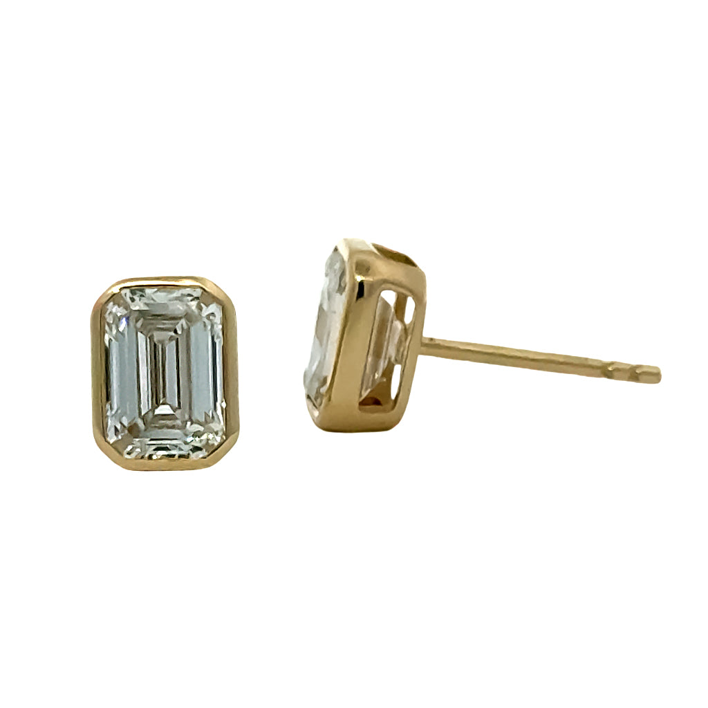 Emerald Shape Lab Grown Diamond Stud Earrings