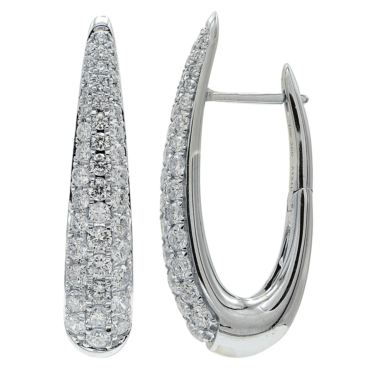 White Gold Tapered Oval Hoop Diamond Earring