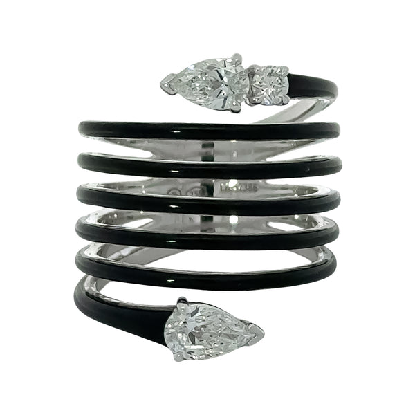 Black Enamel and Diamond Spiral Ring