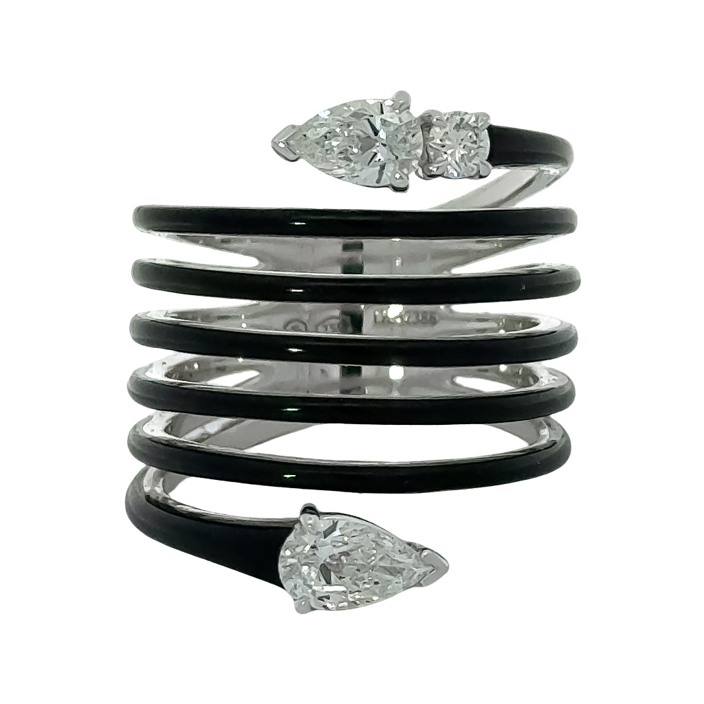 Black Enamel and Diamond Spiral Ring