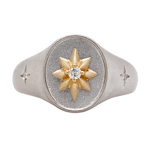 Starburst Diamond Oval Signet Ring