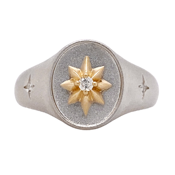 Starburst Diamond Oval Signet Ring