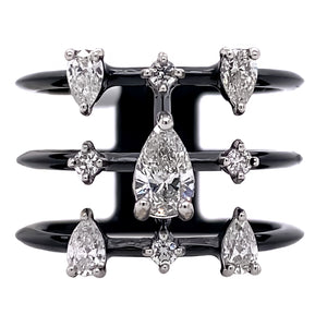 Mixed Diamond Three Row Ring