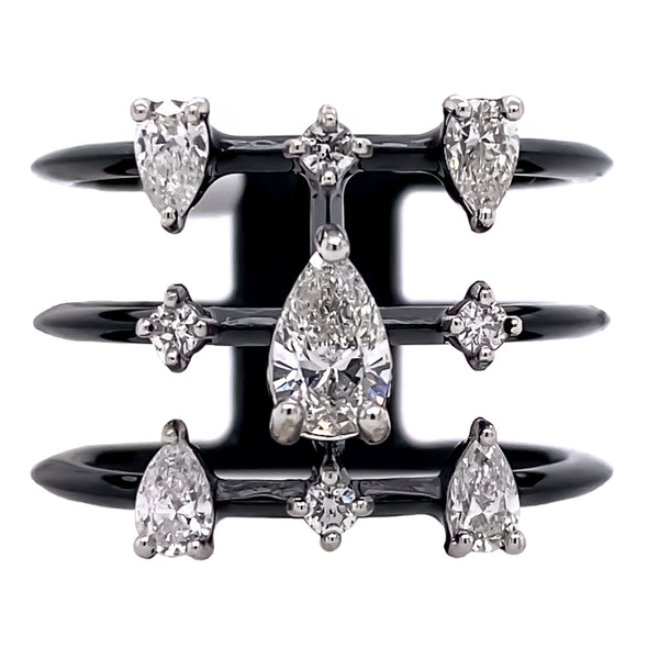 Mixed Diamond Three Row Ring