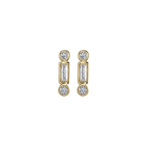 Gold Baguette & Round Diamond Bar Earring