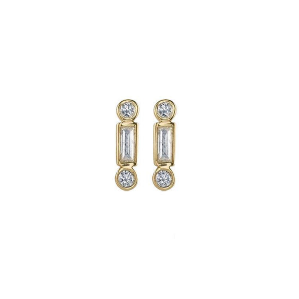 Gold Baguette & Round Diamond Bar Earring