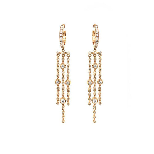 Triple Strand Rose Gold and Diamond Earrings