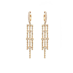 Triple Strand Rose Gold and Diamond Earrings