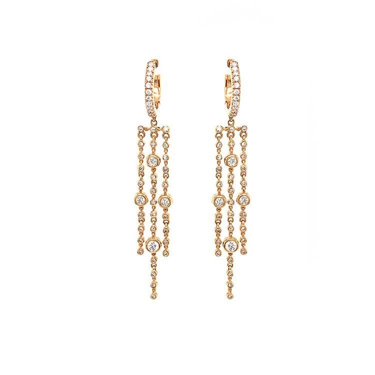 Triple Strand Rose Gold and Diamond Earrings