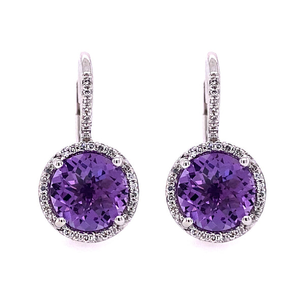 Amethyst and Diamond Lever Back Earrings