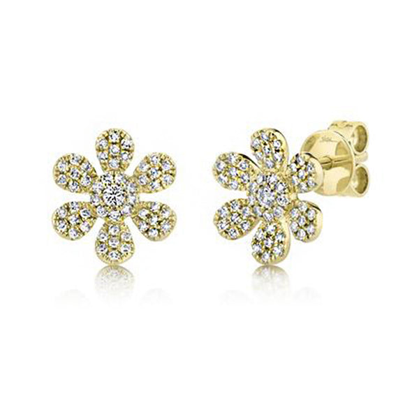 Diamond Pave Flower Stud Earrings