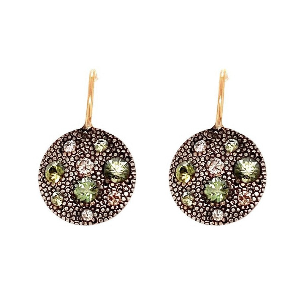 Diamond and Sapphire Disc Earrings