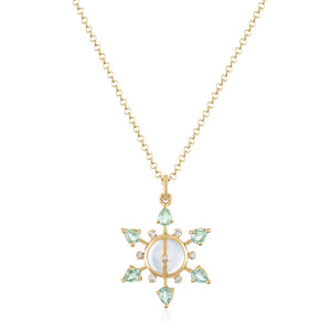 Green Sapphire and Diamond Star Necklace