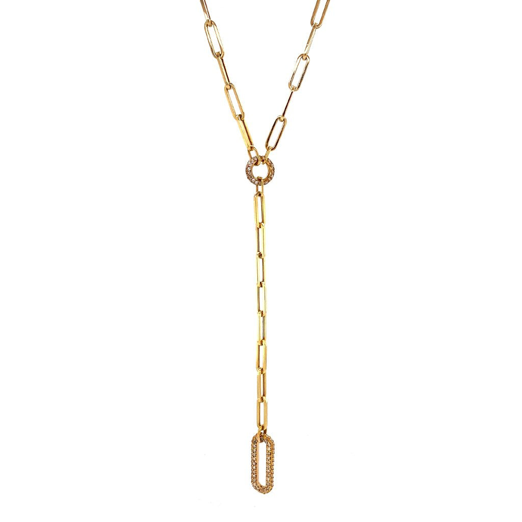 Disc On Paperclip Lariat Necklace 14K gold – BOS Jewelers Inc