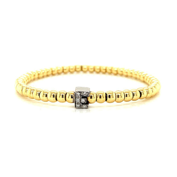 Gold Bead Diamond Initial  Stretch Bracelet