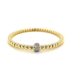 Yellow Gold Bead and Diamond Rondel Stretch Bracelet