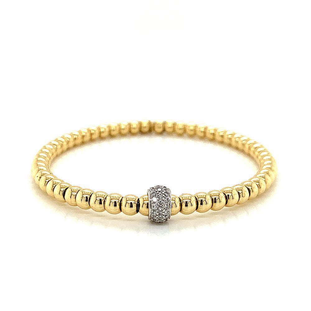 Yellow Gold Bead and Diamond Rondel Stretch Bracelet