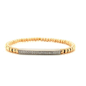 Gold Bead Diamond Bar Stretch Bracelet
