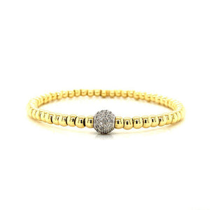 Gold Bead Diamond Ball Charm Stretch Bracelet