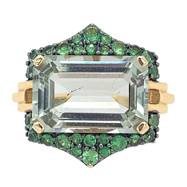 Prasiolite and Tsavorite Ring