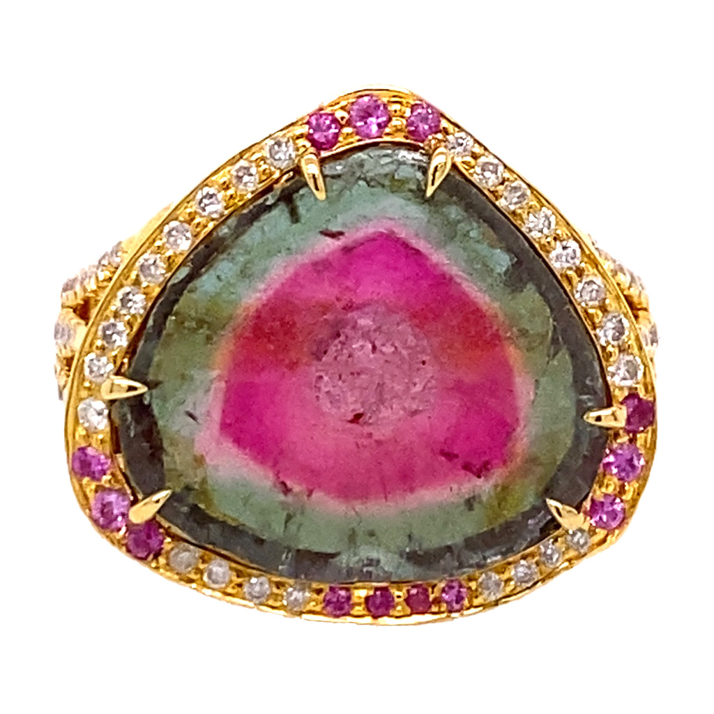 Watermelon Tourmaline and Pink Sapphire Ring